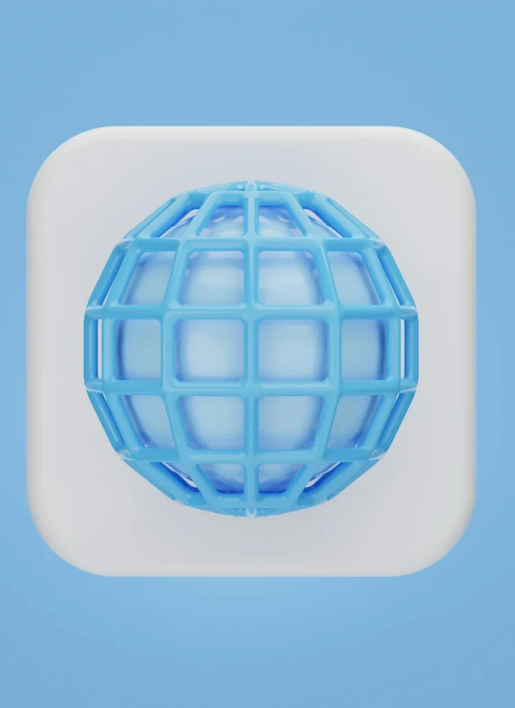 Blue and white object on blue background.
