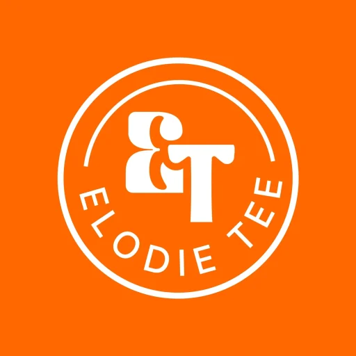 The white "Elodie Tee" submark logo, on an orange background.
