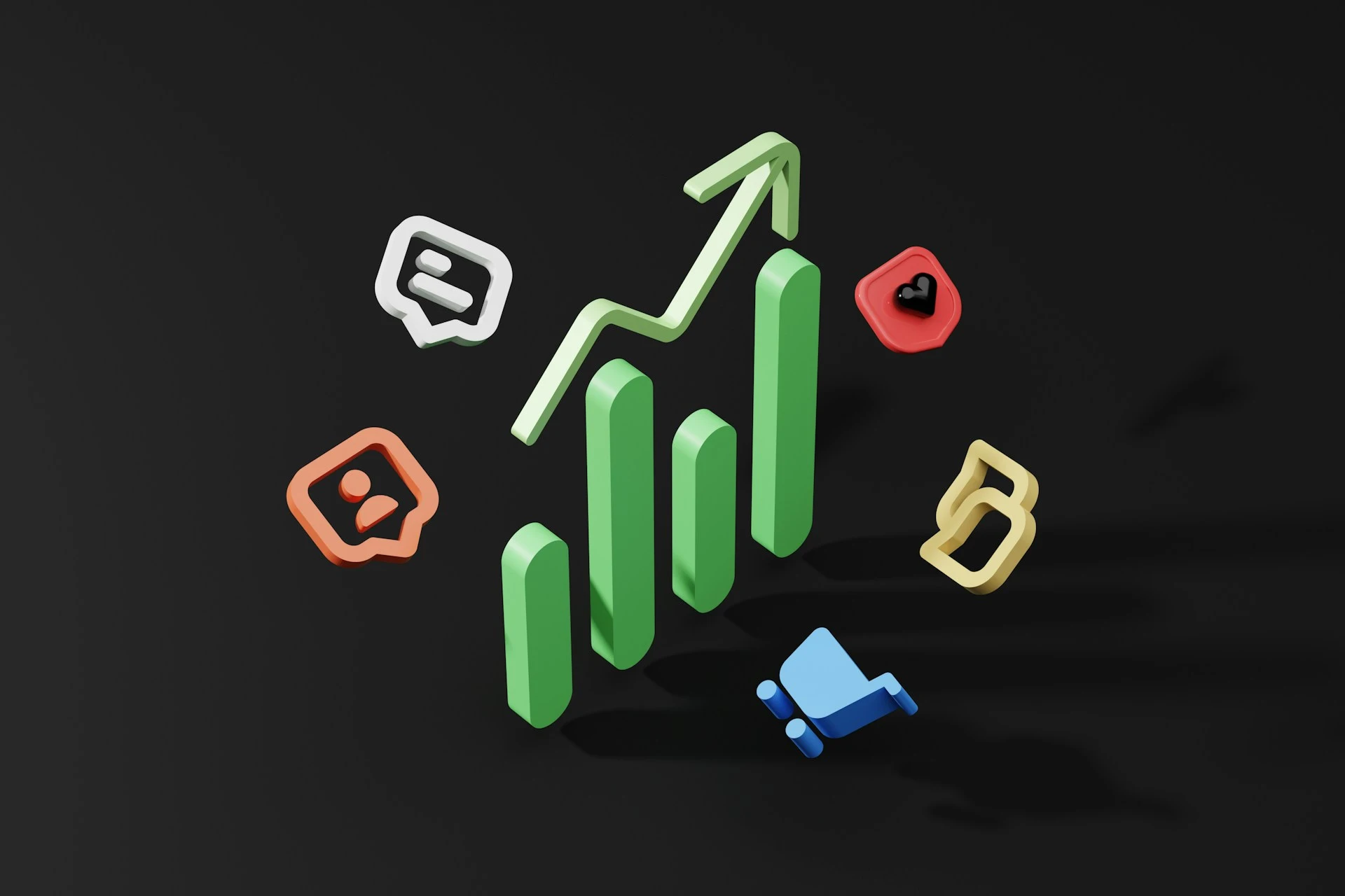 3D graph with surrounding icons.